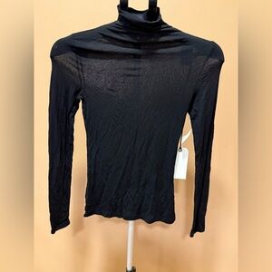 Leith Black Sheer Mock Neck Capsulecore Top NWT Women’s Small Tencel Blend